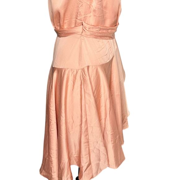 MAC DUGGAL Salmon A-Line Satin Long Sleeve Mini Dress Pink Wrap Small - Picture 4 of 10